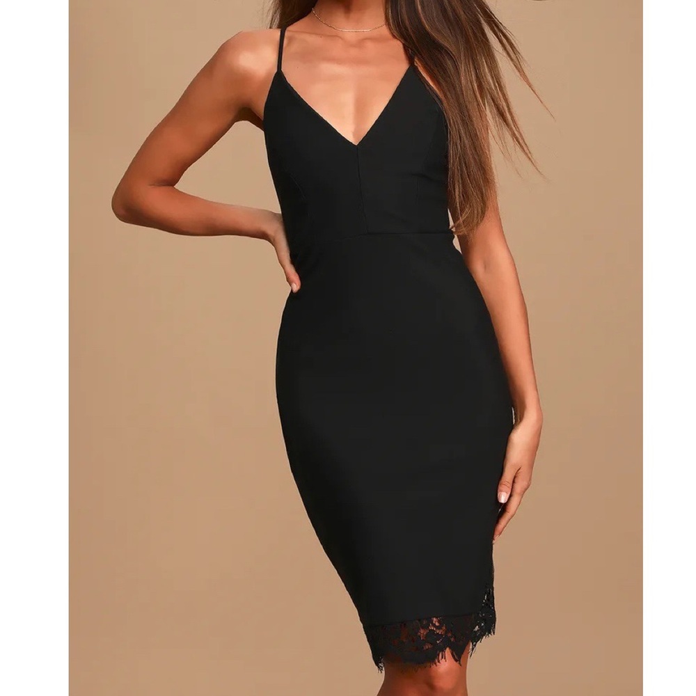Only Want You Black Lace Bodycon Midi Dress